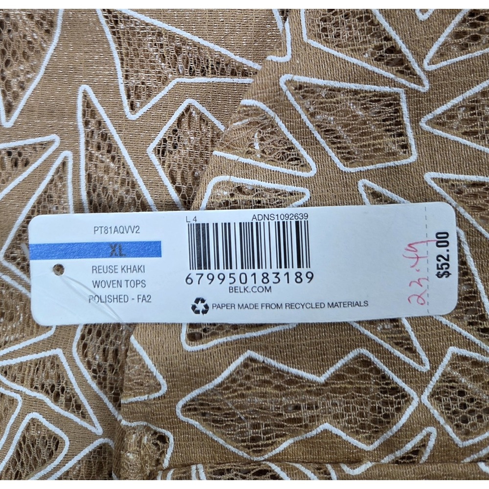 New Directions NWT Tan White Geometric Open weave long sleeve crew neck top XL - Picture 7 of 7